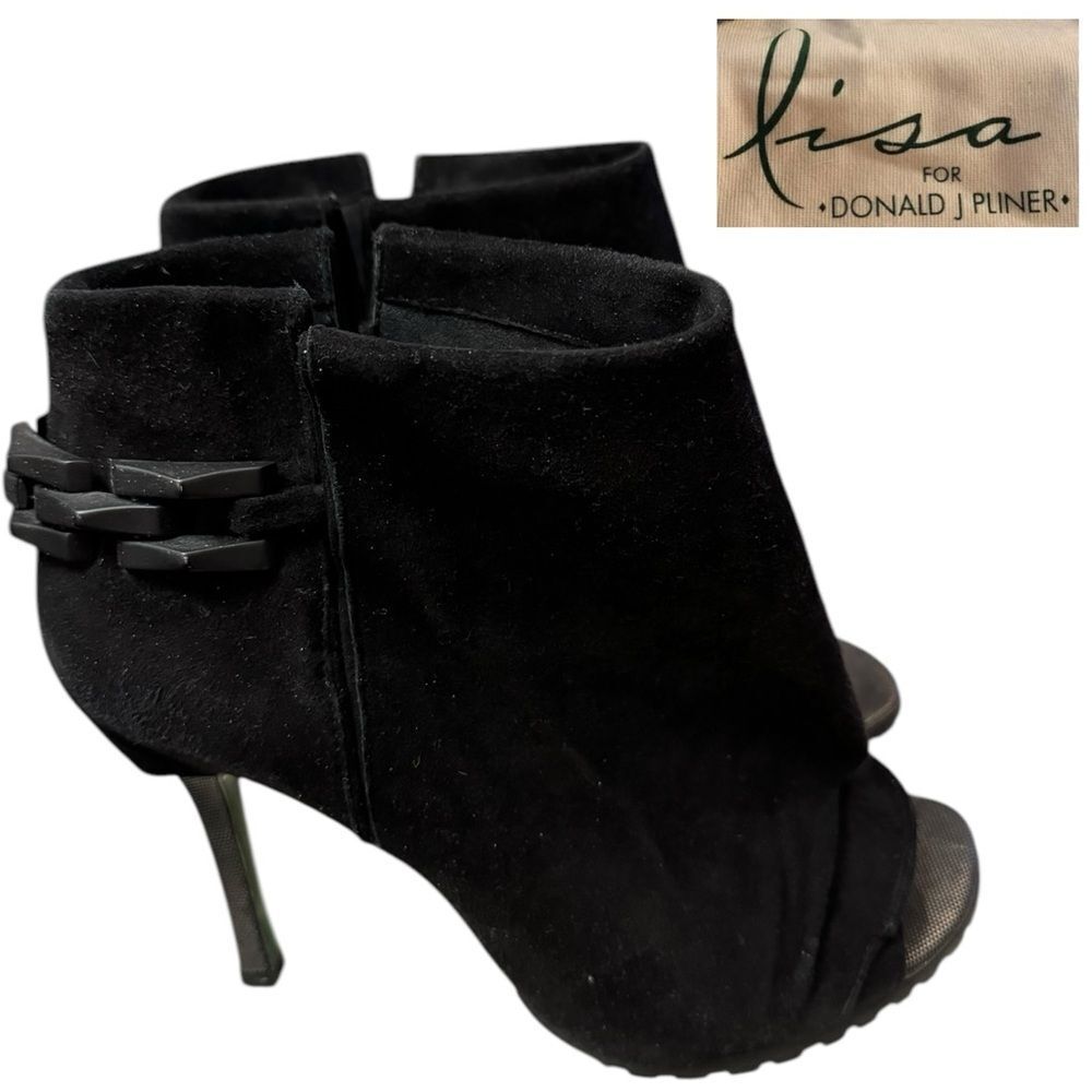 Lisa for Donald Pliner Women's Black Ruched Black Stiletto Ankle Booties 8